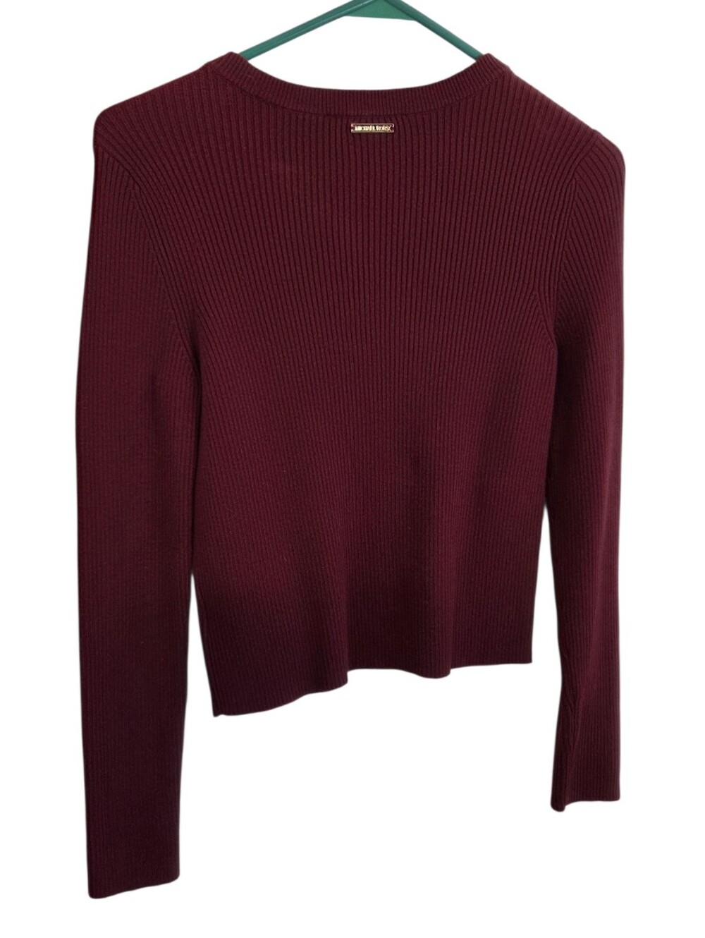MICHAEL Michael Kors Maroon Keyhole Ribbed Cropped Long Sleeve Sweater Size M - Picture 5 of 12